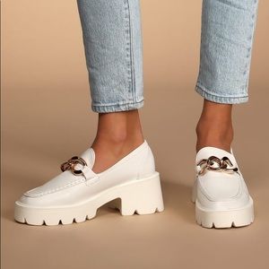 NWOB Lulus Prim White Chain Platform Loafers.